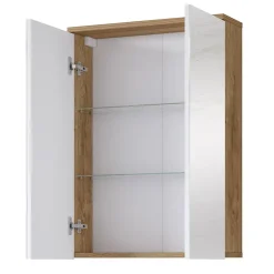 Mobile bagno a terra 61cm con specchio e colonne bianco lucido rovere Crystal
