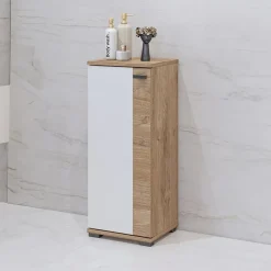 Mobile bagno a terra 61cm con specchio e colonne bianco lucido rovere Crystal