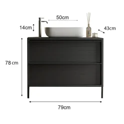 Mobile bagno a terra 79cm con lavabo 2 cassetti nero frassinato Absolut