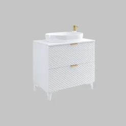 Mobile bagno a terra 81cm con colonna bianco frontali decorati Konny