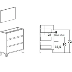Mobile bagno a terra 82cm con lavabo e specchio 3 cassetti rovere Shutter
