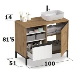 Mobile bagno a terra 100cm con lavabo 1 anta 1 cassetto rovere bianco Jasmund
