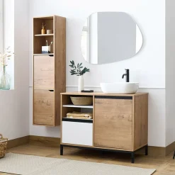 Mobile bagno a terra 100cm con lavabo 1 anta 1 cassetto rovere bianco Jasmund