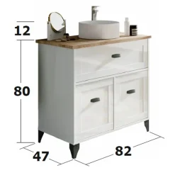 Mobile bagno a terra 82cm con lavabo 2 ante bianco rovere Ilias