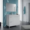 Mobile bagno a terra 80cm con lavabo e specchio bianco lucido David