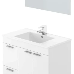 Mobile bagno a terra 80cm con lavabo e specchio bianco lucido David