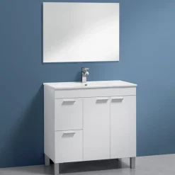 Mobile bagno a terra 80cm con lavabo e specchio bianco lucido David