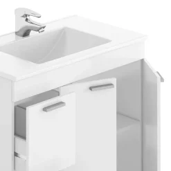 Mobile bagno a terra 80cm con lavabo e specchio bianco lucido David