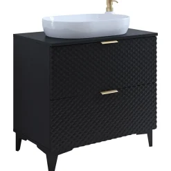 Mobile bagno a terra 81cm con colonna nero frontali decorati Konny