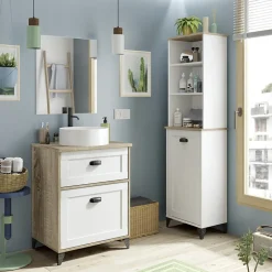 Mobile bagno a terra 61cm con lavabo 1 cassetto 1 anta rovere bianco Ilias