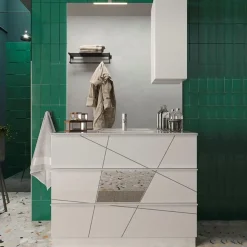Mobile bagno a terra 100cm con lavabo e specchio bianco lucido specchi Olimpo