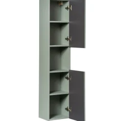 Mobile bagno sospeso cannettato 50cm con lavabo, specchio e colonna verde salvia rovere Greeny