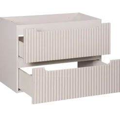 Mobile bagno sospeso cannettato 80cm con lavabo e colonna beige bianco Cleany