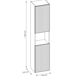 Mobile bagno sospeso cannettato 80cm con lavabo, colonna e 3 pensili bianco rovere Cleany