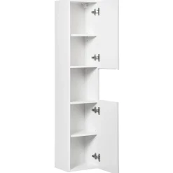 Mobile bagno sospeso cannettato 80cm con lavabo, colonna e 3 pensili bianco rovere Cleany