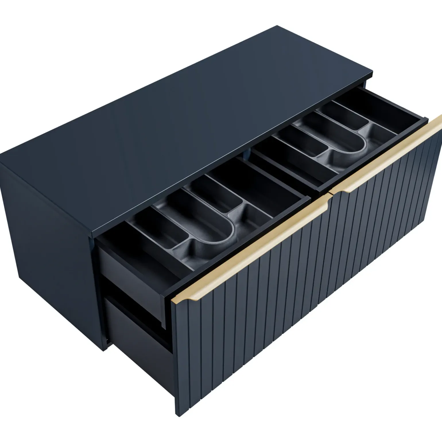 Mobile bagno sospeso 120cm 2 cassettoni e 2 cassetti attrezzati cannettato blu Deep