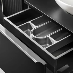 Mobile bagno sospeso 140cm 2 cassettoni e 2 cassetti attrezzati e 2 vani nero Serif