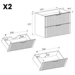Mobile bagno sospeso 120cm 4 cassetti cannettato quercia antracite Limpid