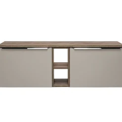 Mobile bagno sospeso 140cm 2 cassettoni e 2 cassetti attrezzati e 2 vani grigio quercia Serif