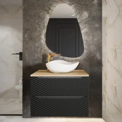 Mobile bagno sospeso 80cm 2 cassetti nero rovere Swim