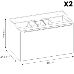 Mobile bagno sospeso 180cm 2 cassettoni e 2 cassetti attrezzati e 2 vani grigio quercia Serif