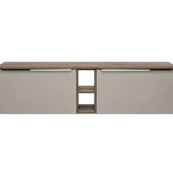 Mobile bagno sospeso 180cm 2 cassettoni e 2 cassetti attrezzati e 2 vani grigio quercia Serif