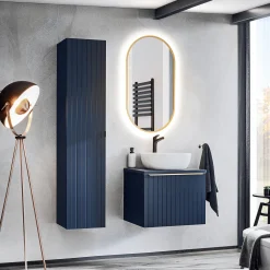 Mobile bagno sospeso 80cm 1 cassettone e 1 cassetto attrezzato cannettato blu Deep