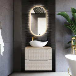 Mobile bagno sospeso 60cm 2 cassetti beige rovere Swim