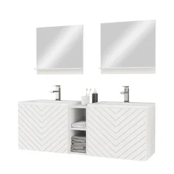 Mobile bagno sospeso 143cm con doppio lavabo e specchio serigrafato bianco Baden 6