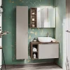 Mobile bagno sospeso 60cm con lavabo, mobile specchio, colonna e vani grigio quercia Serif