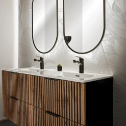 Mobile bagno sospeso 120cm con 2 lavabi da incasso quercia antracite Limpid