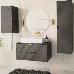 Mobile bagno sospeso 80cm con colonna e pensile grigio Hakone