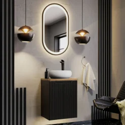 Mobile bagno sospeso 50cm cannettato 2 ante nero rovere Cleany