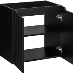 Mobile bagno sospeso 100cm cannettato con portabiancheria nero rovere Cleany