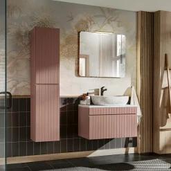 Mobile bagno sospeso 80cm cannettato con lavabo, colonna e specchio rosa Autentic