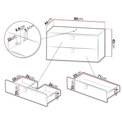 Mobile bagno sospeso 80cm con lavabo 2 cassetti maniglie oro nero Bursa 4