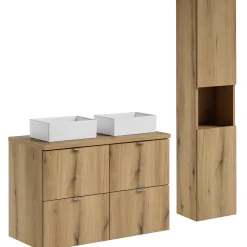 Mobile bagno sospeso 100cm con 2 lavabi e colonna rovere Rovery