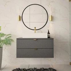 Mobile bagno sospeso 80cm con lavabo 2 cassetti grigio Hakone 4