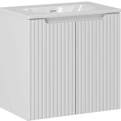 Mobile bagno sospeso 60cm cannettato con lavabo 2 ante bianco Cleany