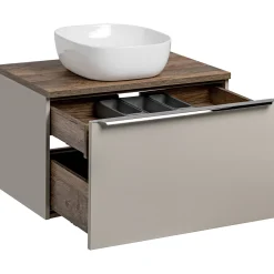 Mobile bagno sospeso 80cm con lavabo, mobile specchio e colonna grigio quercia Serif