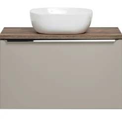 Mobile bagno sospeso 80cm con lavabo, mobile specchio e colonna grigio quercia Serif