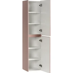 Mobile bagno sospeso 80cm cannettato con lavabo da incasso, colonna e specchio rosa Autentic