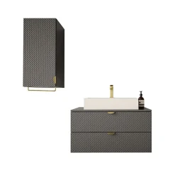 Mobile bagno sospeso 80cm con pensile grigio Hakone 3
