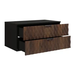 Mobile bagno sospeso 82cm con colonna e pensile nero frontali noce decorati Silvy