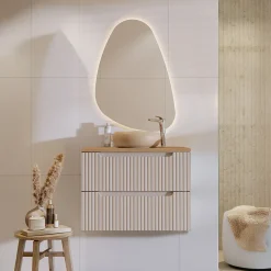 Mobile bagno sospeso 80cm cannettato 2 cassetti beige rovere Cleany