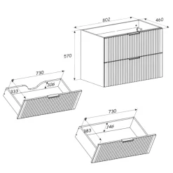 Mobile bagno sospeso 80cm cm 2 cassetti quercia antracite Limpid