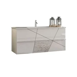 Mobile bagno sospeso 100cm con lavabo 2 cassetti bianco lucido specchi Olimpo