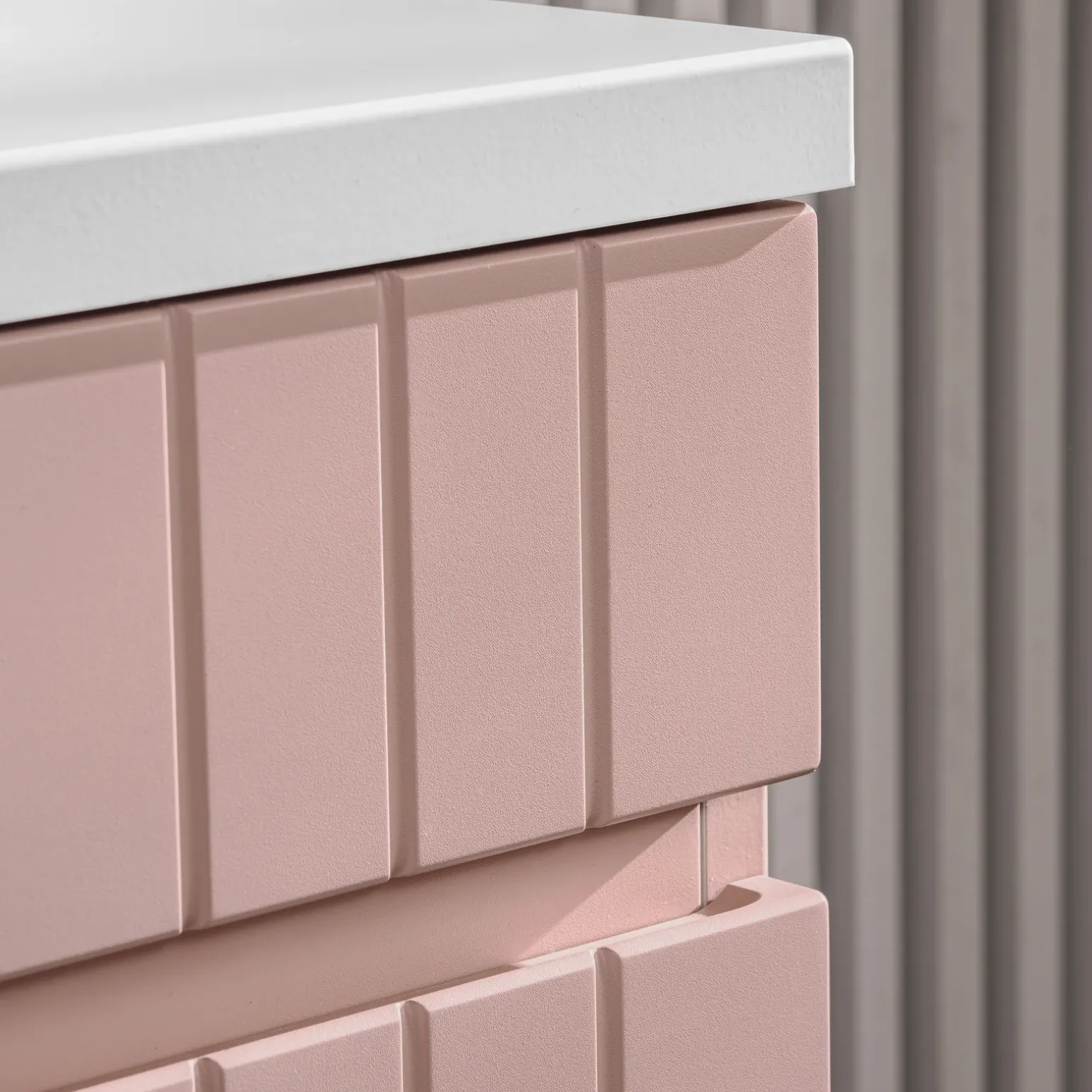 Mobile bagno sospeso 180cm cannettato con 2 lavabi, colonna e 2 specchi rosa Autentic