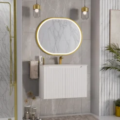 Mobile bagno sospeso 80cm cannettato con lavabo 2 ante bianco Cleany