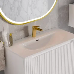 Mobile bagno sospeso 80cm cannettato con lavabo 2 ante bianco Cleany